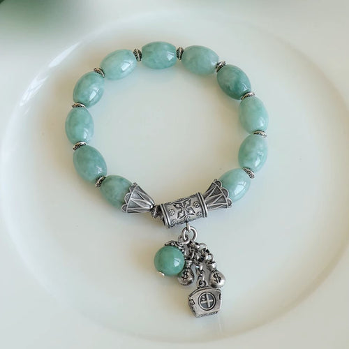Natural Jade Bracelet Silver Jadeite Bracelet