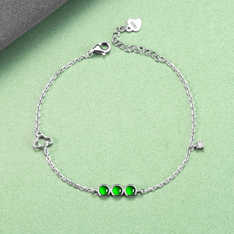 Natural Jade Bracelet Silver Jadeite Bracelet