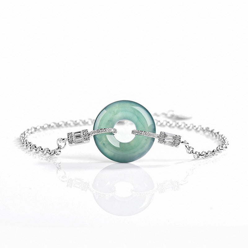 Natural Jade Bracelet Silver Jadeite Bracelet