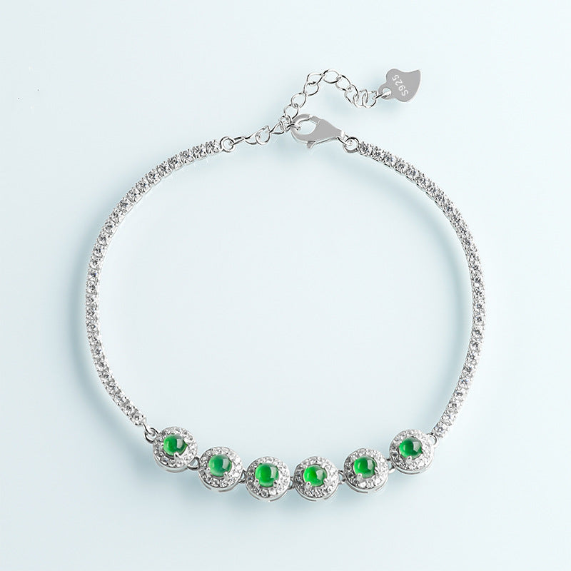 Natural Jade Bracelet Silver Jadeite Bracelet