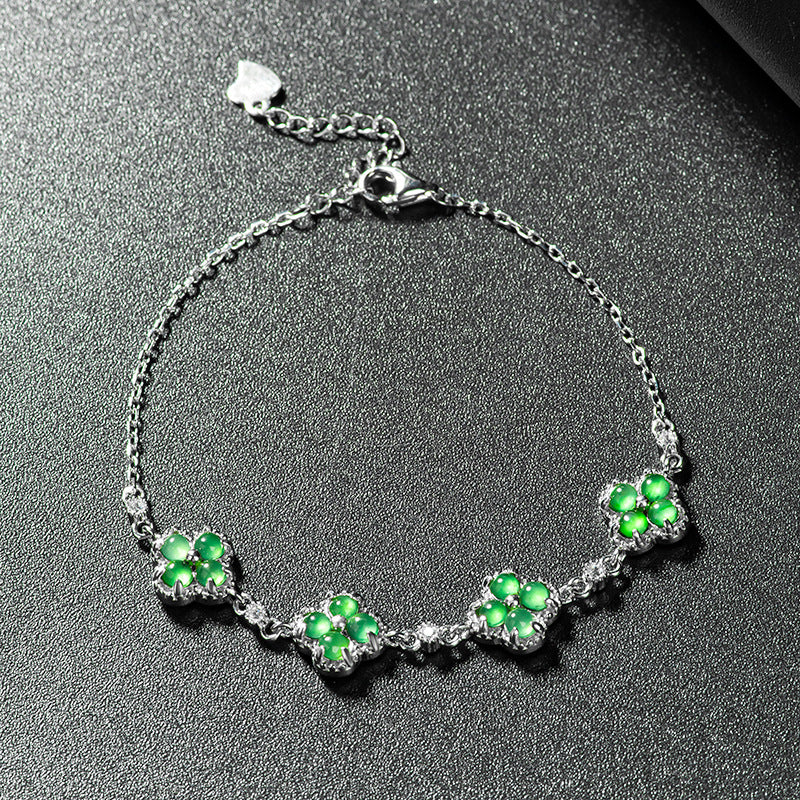 Natural Jade Bracelet Silver Jadeite Bracelet