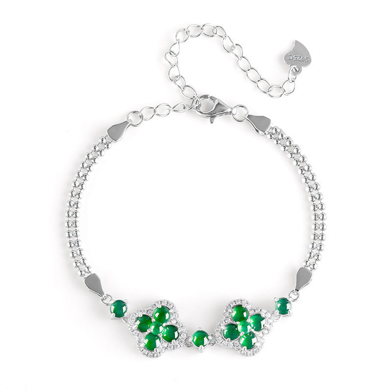 Natural Jade Bracelet Silver Jadeite Bracelet