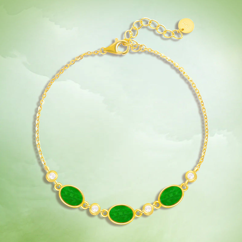Natural Jade Bracelet Silver Jadeite Bracelet