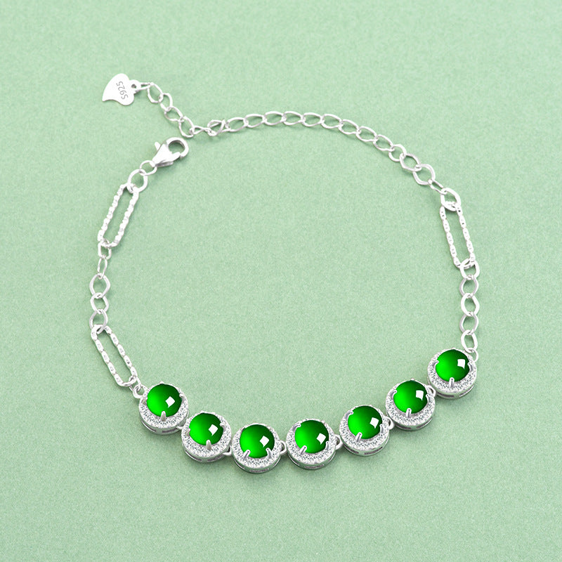 Natural Jade Bracelet Silver Jadeite Bracelet