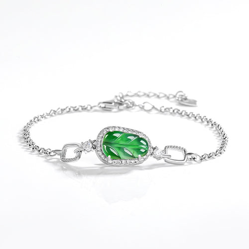 Natural Jade Bracelet Silver Leaf Jadeite Bracelet
