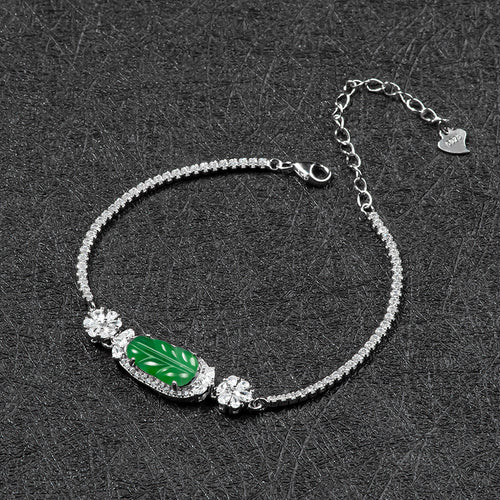 Natural Jade Bracelet Silver Leaf Jadeite Bracelet