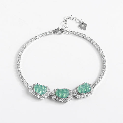 Natural Jade Bracelet Silver Leaf Jadeite Bracelet