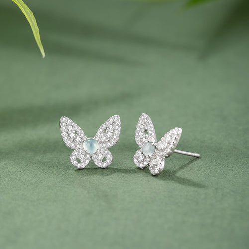 Natural Jade Earrings Jadeite Silver Butterfly Earrings