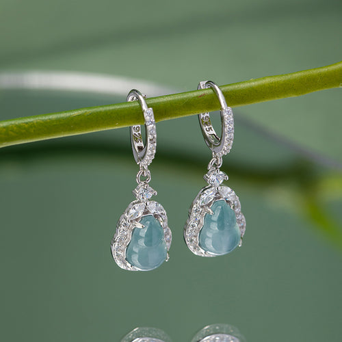 Natural Jade Earrings Jadeite Silver Hulu Earrings