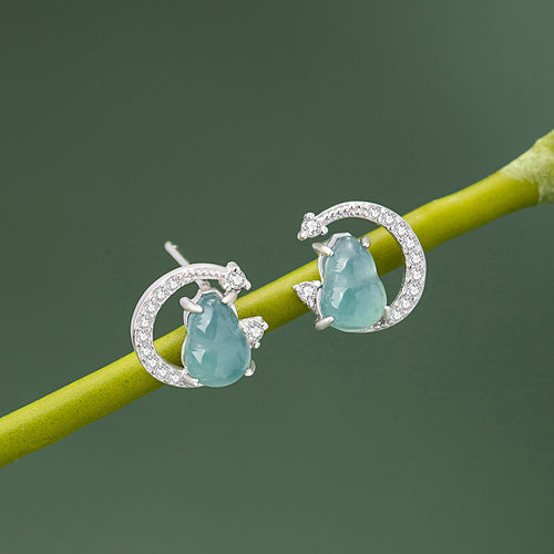 Natural Jade Earrings Jadeite Silver Hulu Earrings