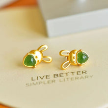 Natural Jade Earrings Nephrite Silver Rabbit Earrings