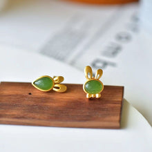 Natural Jade Earrings Nephrite Silver Rabbit Earrings