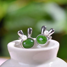 Natural Jade Earrings Nephrite Silver Rabbit Earrings