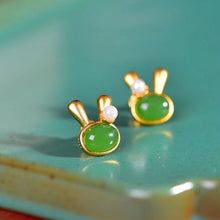 Natural Jade Earrings Nephrite Silver Rabbit Earrings