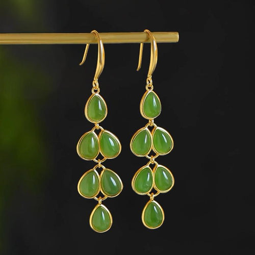 Natural Jade Earrings Nephrite Silver Earrings
