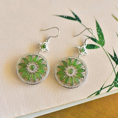Natural Jade Earrings Nephrite Silver Earrings