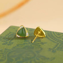 Natural Jade Earrings Nephrite Silver Earrings