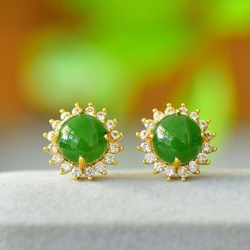 Natural Jade Earrings Nephrite Silver Earrings