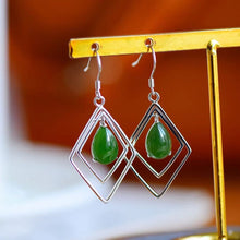 Natural Jade Earrings Nephrite Silver Earrings
