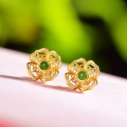 Natural Jade Earrings Nephrite Silver Earrings