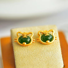 Natural Jade Earrings Nephrite Silver Tiger Earrings