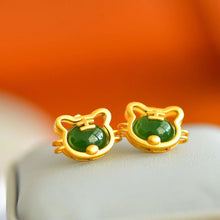 Natural Jade Earrings Nephrite Silver Tiger Earrings
