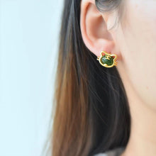 Natural Jade Earrings Nephrite Silver Tiger Earrings