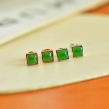 Natural Jade Earrings Nephrite Silver Earrings