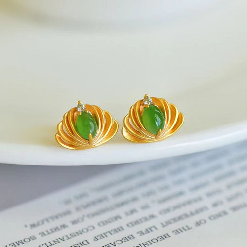 Natural Jade Earrings Nephrite Silver Earrings