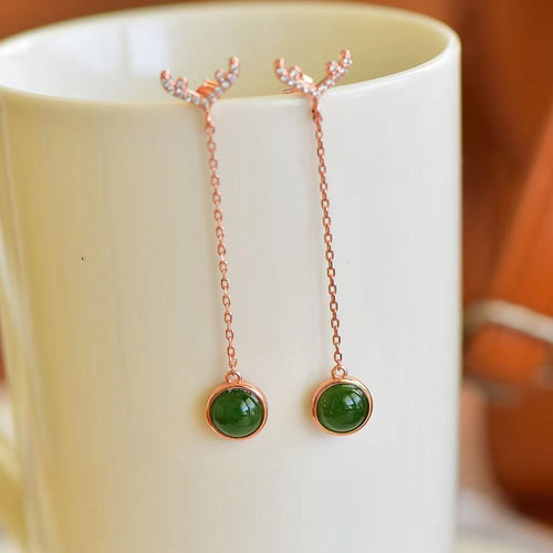 Natural Jade Earrings Nephrite Silver Earrings