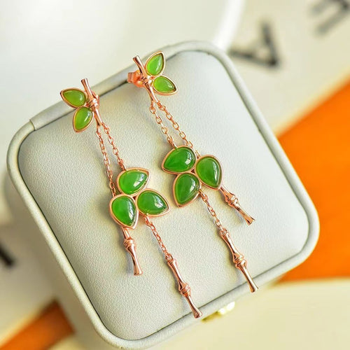 Natural Jade Earrings Nephrite Silver Earrings