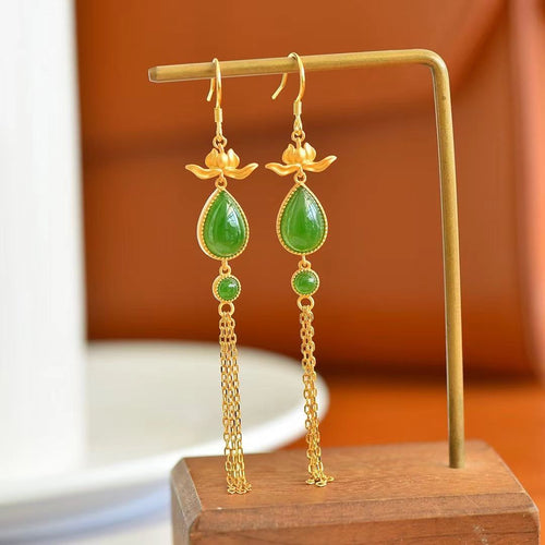 Natural Jade Earrings Nephrite Silver Earrings
