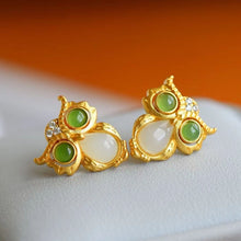 Natural Jade Earrings Nephrite Silver Owl Earrings