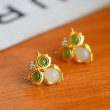 Natural Jade Earrings Nephrite Silver Owl Earrings