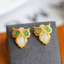 Natural Jade Earrings Nephrite Silver Owl Earrings
