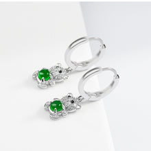 Natural Jade Earrings Silver Bear Jadeite Earrings