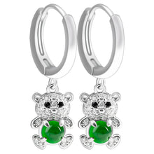 Natural Jade Earrings Silver Bear Jadeite Earrings