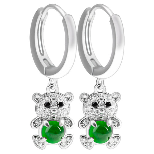 Natural Jade Earrings Silver Bear Jadeite Earrings