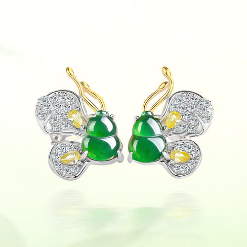 Natural Jade Earrings Silver Butterfly Hulu Jadeite Earrings