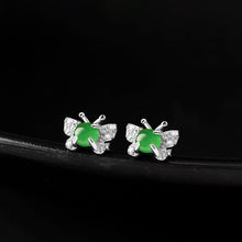 Natural Jade Earrings Silver Butterfly Jadeite Earrings