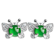 Natural Jade Earrings Silver Butterfly Jadeite Earrings