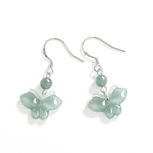 Natural Jade Earrings Silver Butterfly Jadeite Earrings