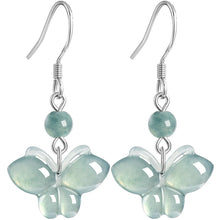 Natural Jade Earrings Silver Butterfly Jadeite Earrings