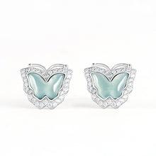 Natural Jade Earrings Silver Butterfly Jadeite Earrings