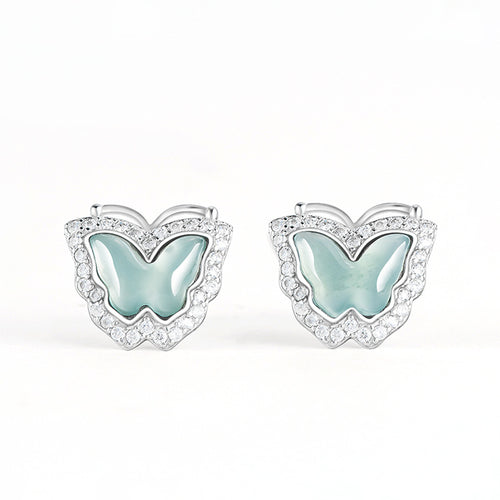 Natural Jade Earrings Silver Butterfly Jadeite Earrings