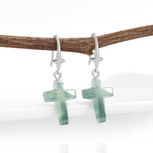 Natural Jade Earrings Silver Cross Jadeite Earrings