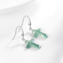 Natural Jade Earrings Silver Cross Jadeite Earrings
