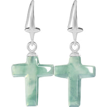 Natural Jade Earrings Silver Cross Jadeite Earrings