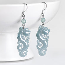 Natural Jade Earrings Silver Dragon Jadeite Earrings