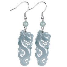Natural Jade Earrings Silver Dragon Jadeite Earrings
